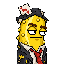 Cucumber in a torn suit and red tie with a crumpled chart stuck to his hair